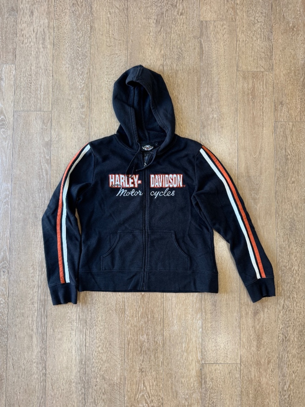 Harley-Davidson Women's Full Zip Hoodie XL Black Embroidered Racing Stripe 2010